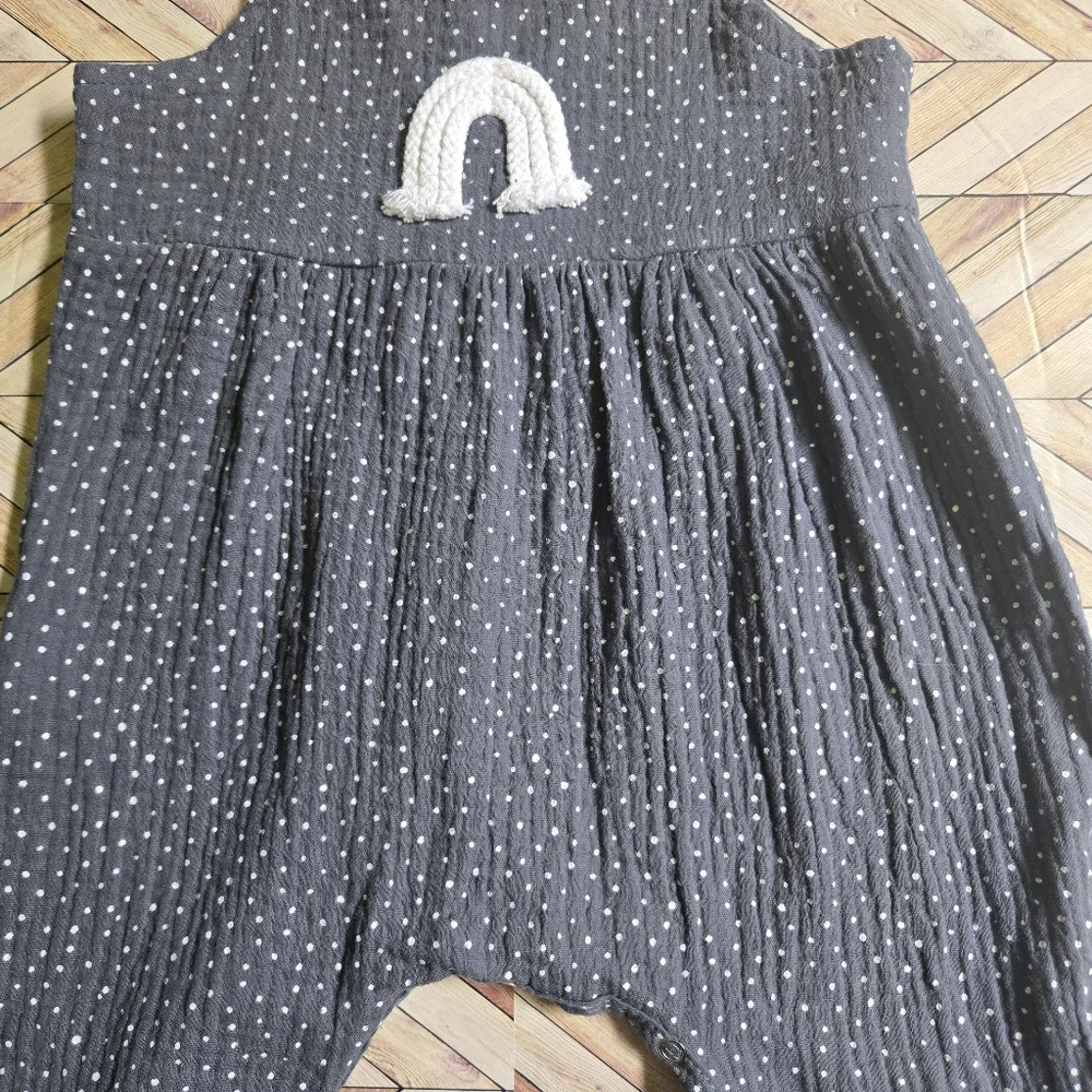 Baby Girl Polka Dot Bubble Rainbow Blue Jumper Bow Sleeve Onepiece Jumpsuit 6-9M
